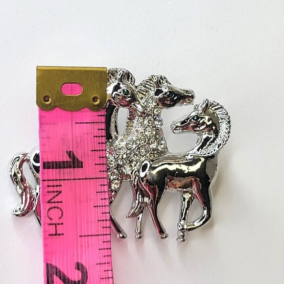 Silver Three Horses Brooch Pin - Picture 5 of 8